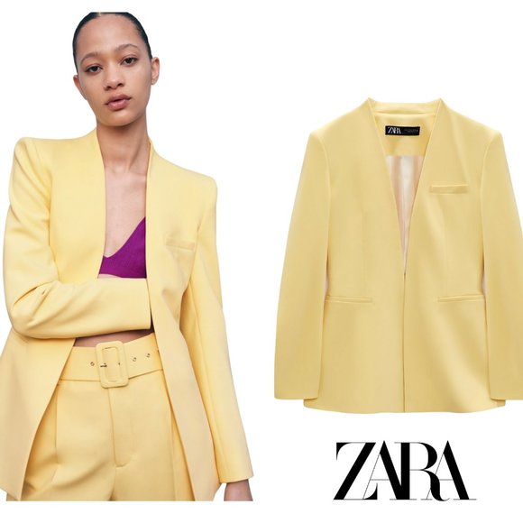 Zara Jackets & Blazers - NWT. Zara Yellow Collarless Blazer. Size S